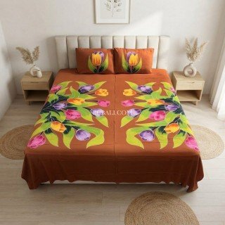 Rayon Bedsheet Hand Painted Floral Design